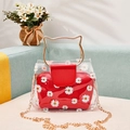 Transparente Gänseblümchen-PVC-Tasche mit roter Innentasche und Katzenohr-Griffen - Rot