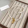 French luxury heart-shaped natural shell bead necklace with gold plated toggle clasp - Natural Mother of Pearl Beaded Heart Style