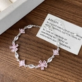 Bracelet floral élégant en argent avec pierres en zircone rose et marquise pour femme - Bracelet Strass Rose Argenté