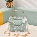 Transparente PVC-Tasche mit Gänseblümchen, Mintfarbenem Inlay und Katzenohren - Blau
