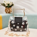 Schicke transparente Daisy-Gelee-Tasche mit schwarzer Innentasche und Katzen-Griff - Schwarz