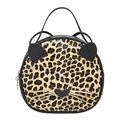 Borsa a mano rotonda leopardata con orecchie di gatto 3D e dettagli baffi dorati - Leopardo Marrone