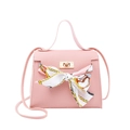 Pink lychee pattern handbag with elegant silk scarf and gold hardware for women - Pink