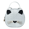 Borsa a tracolla con paillettes argento a forma di gatto per donne e bambine con orecchie 3D - Glitter Argento