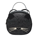 Mini zaino da bambina a forma di gatto nero glitterato con baffi dorati e naso - Nero Labradorite