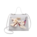 Grey lychee pattern handbag with champagne silk scarf and golden rotary lock detail - Gray