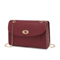 Classic burgundy leather shoulder bag with gold chain strap and oval metal twist lock - Burgundy