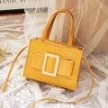 Yellow crocodile pattern handbag with a vintage gold buckle and shoulder strap - Yellow