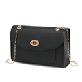 Classic black leather crossbody bag with golden chain strap and oval metal twist lock - Black