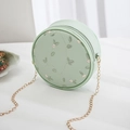 Light green round shoulder bag with floral embroidery and golden chain strap - Green