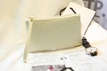Elegant cream white clutch bag with crocodile texture and brass hardware - White