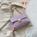 Chic purple quilted chain crossbody bag with elegant gold hardware and square lock - Purple