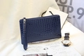 Navy blue crocodile pattern clutch bag with wristlet strap and gold metal zipper - Blue