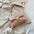 Quilted beige crossbody bag with a golden hexagonal twist lock and chain strap - Pink