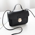 Mini black cross-grain leather square bag with gold buckle and top handle - Black