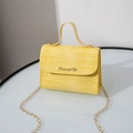 Yellow faux crocodile texture chain crossbody handbag with golden brand detail - Yellow