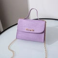 Elegant purple crocodile pattern small handbag for women with gold chain shoulder strap - Purple