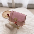 Pink glitter crossbody flap bag with golden chain and square clasp buckle detail - Pink
