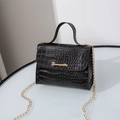 Elegant black crocodile pattern handbag for women with golden metal chain strap - Black