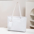 White woven tote bag with matching coin purse and long shoulder straps for women - White