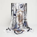 90cm nautical silk scarf with navy anchors and sailboats on ivory satin fabric - Navy Blue (FT149-1)