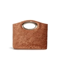 Dunkelbraune Samt-Handtasche mit elegantem ovalem Goldgriff und weicher Oberflächentextur - Wildleder-Material / Braun