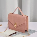 Sac à main rose chic avec texture crocodile et fermoir perle dorée pour femme - Rose