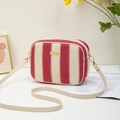 Summer woven straw crossbody camera bag with vibrant red and white vertical stripes - Red