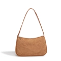 Bolso de hombro minimalista en ante marrón mate con cremallera dorada y forma curva - Marrón