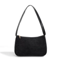 Bolso baguette minimalista de gamuza negra con cremallera dorada en un fondo blanco limpio - Negro