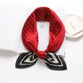 Red and black striped silk scarf with polka dots folded on a magazine and tray - Wine Red