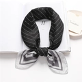 Elegant 70cm silk-like scarf with black and white polka dots and grey geometric stripes - Black