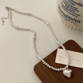 Détail du collier de perles avec pendentif cœur argenté poli et chaîne de réglage - Style Coeur Argenté (B-316/15#)