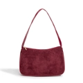 Bolso de hombro para mujer en ante sintético burdeos con cremallera dorada - Rojo