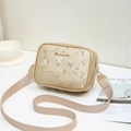 Champagne gold camera bag with floral embroidery and wide adjustable strap - Gold