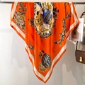 Vibrant orange silk-like square scarf with baroque patterns and white contrast border - Vibrant Orange Baroque Pattern (FE116-2) / 110X110CM