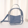 Transparent PVC mini backpack with Morandi blue trim and adjustable leather straps - Blue