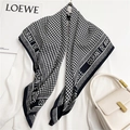 Classico foulard in seta pied de poule bianco e nero 90cm grande scialle da donna - 90x90cm / Nero Beige (FN7-1)