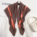 Silk feel square scarf with monogram print and orange stripes on white shirt - Orange Frame Letter Monogram Print (FN10-2)