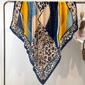 Silk-like large square scarf with leopard print and geometric color block design - Leopard Geometric Patchwork (FE107-4) / 110X110CM
