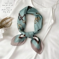 Detail of silk-like square scarf with horse bridle pattern on white satin dress - 70x70cm / Morandi Green