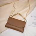 Brown leather envelope crossbody bag with gold chain and marble acrylic handle - Brown
