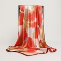 Detail of silk scarf with autumn leaf patterns and deep red borders for luxury accessory - Red Leaf