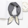 Minimalist striped geometric pleated silk scarf for women in black and white pattern - Navy Blue (FY91-1) / Approximately 100cm