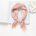 Pink and white pleated diamond lattice silk scarf with geometric Nordic style patterns - Pink (FY91-4) / Approximately 100cm