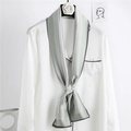 Elegant bean paste green striped twilly scarf styled on a white collared shirt - Bean Green Stripe