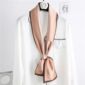 Elegant thin striped silk scarf tied on a hanger with geometric patterns and satin finish - Camel Pink Stripes