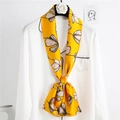 Narrow silk scarf with yellow ginkgo print tied to white satin shirt collar - Ginkgo Leaf Yellow (LJ21-2)