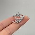Macro shot of silver star ring with rhinestone shooting star tail and pavé crystals - Ring (Adjustable) / Silver Paved Star Ring
