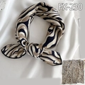 Elegant 50cm satin square scarf with modern black and beige wave print, SKU FX-230 - Black White Beige Abstract Pattern (FX-230)
